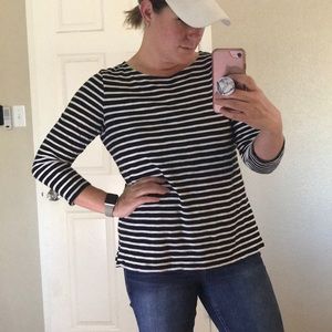 Black/white striped 3/4 sleeve T